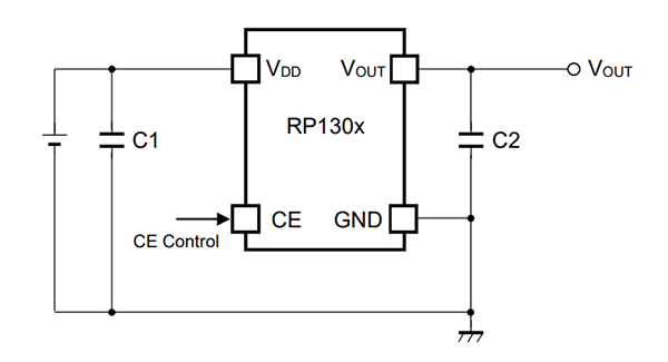 Application Circuit Diagram - Nisshinbo RP130x Low Noise 150mA LDO Regulators